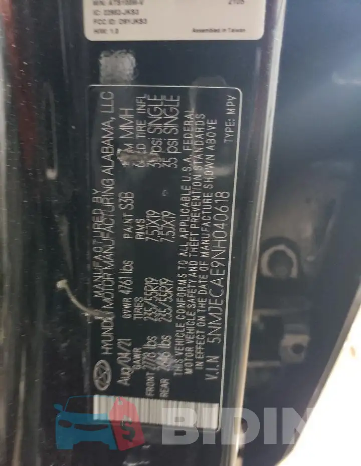 5NMJECAE9NH040618 Photo# 12