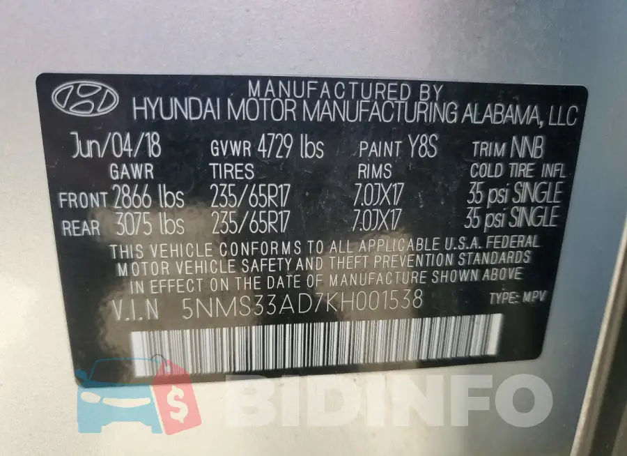 5NMS33AD7KH001538 Photo# 13