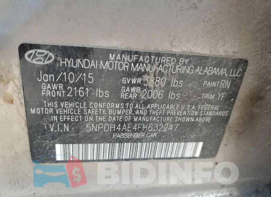 5NPDH4AE4FH632247 Photo# 12