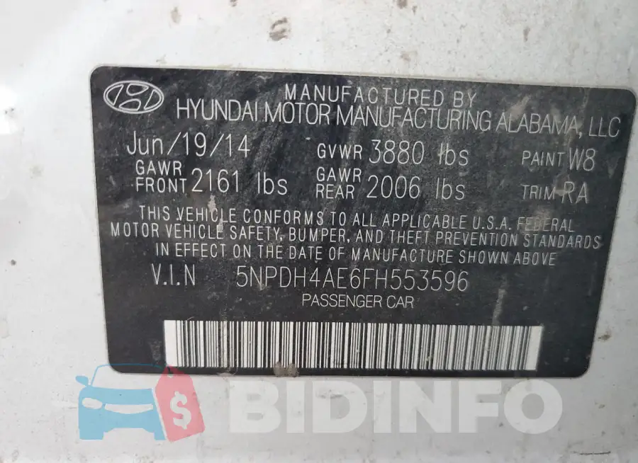 5NPDH4AE6FH553596 Photo# 12