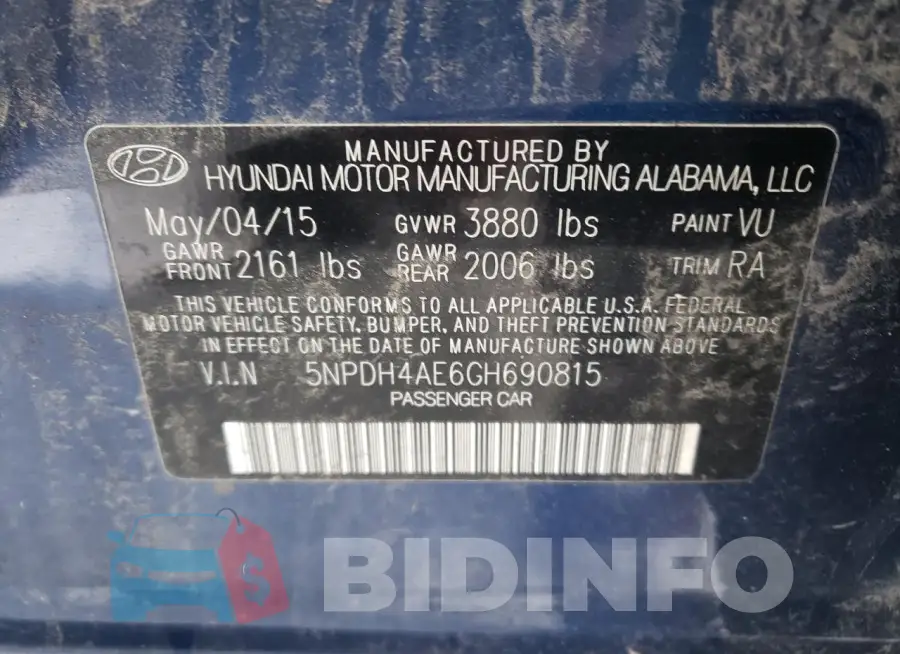 5NPDH4AE6GH690815 Photo# 12