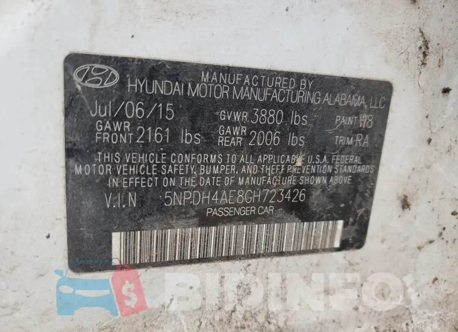 5NPDH4AE8GH723426 Photo# 12