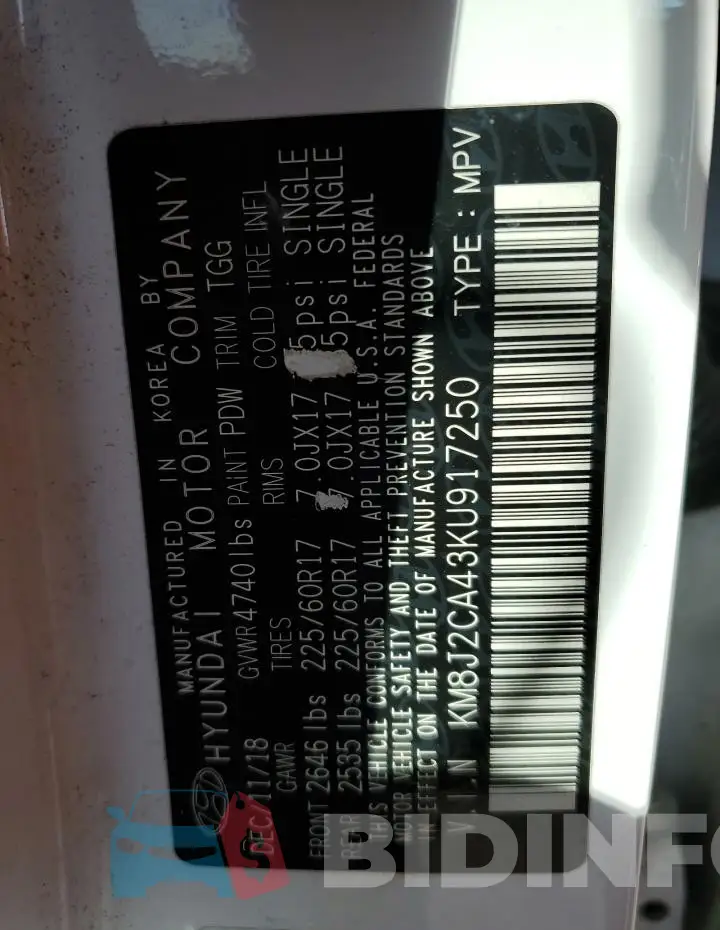 KM8J2CA43KU917250 Photo# 12