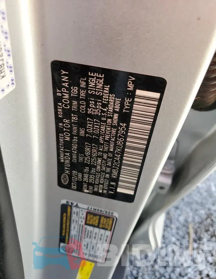 KM8J2CA47KU867954 Photo# 13