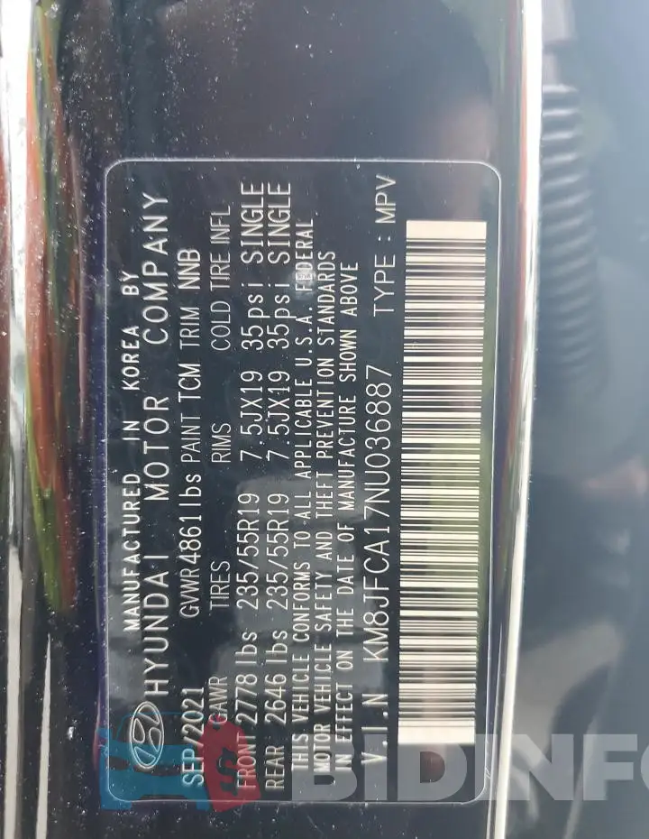 KM8JFCA17NU036887 Photo# 13
