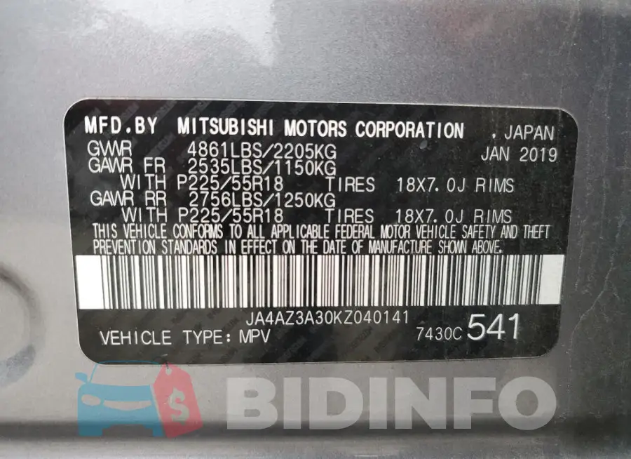 JA4AZ3A30KZ040141 Photo# 14