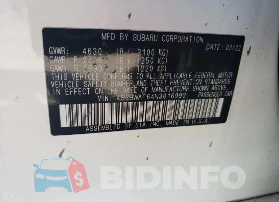 4S3BWAF64N3016992 Photo# 13