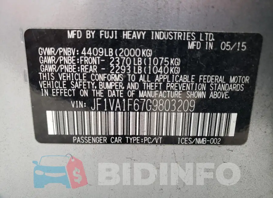 JF1VA1F67G9803209 Photo# 12