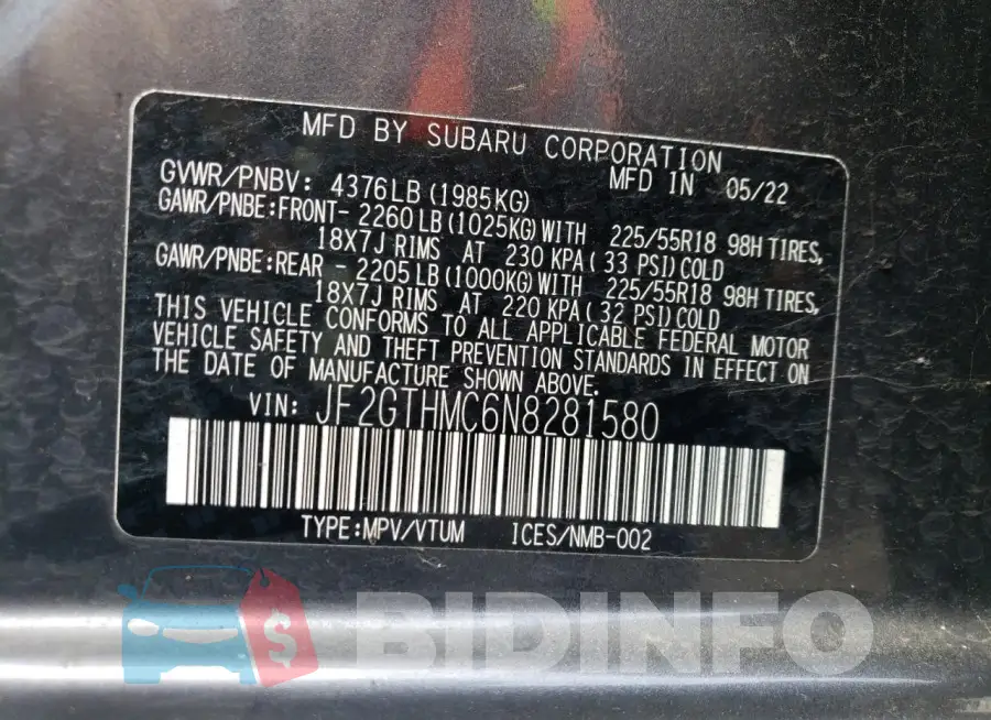 JF2GTHMC6N8281580 Photo# 13