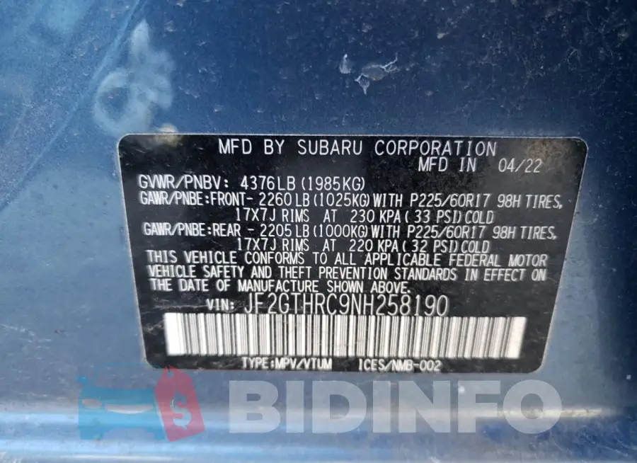 JF2GTHRC9NH258190 Photo# 13