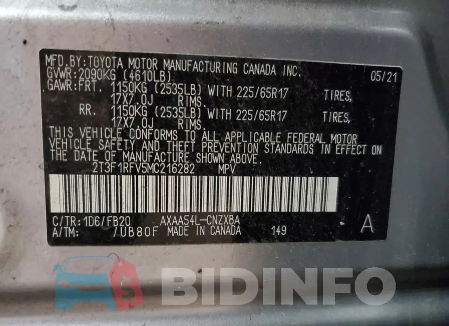 2T3F1RFV5MC216282 Photo# 13