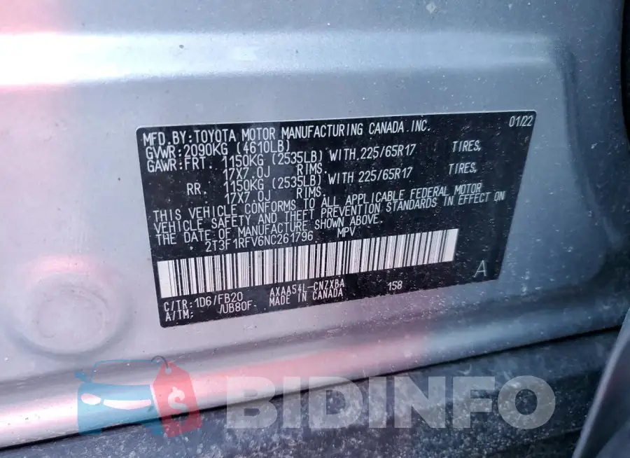 2T3F1RFV6NC261796 Photo# 12