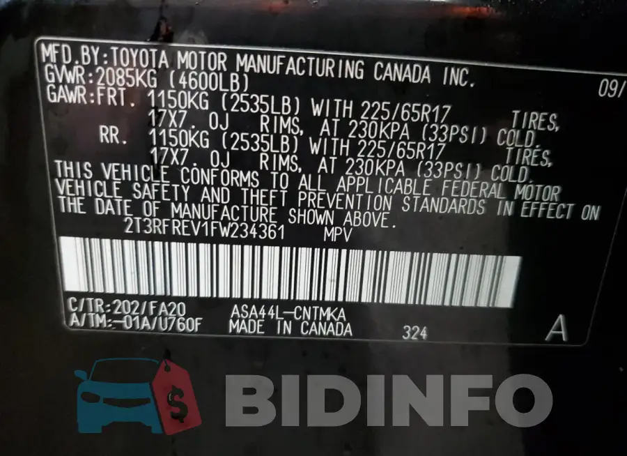 2T3RFREV1FW234361 Photo# 12