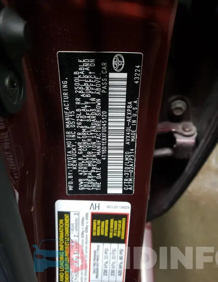 4T1BD1EBXFU045120 Photo# 12
