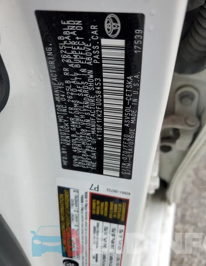4T1BF1FK2FU058453 Photo# 12