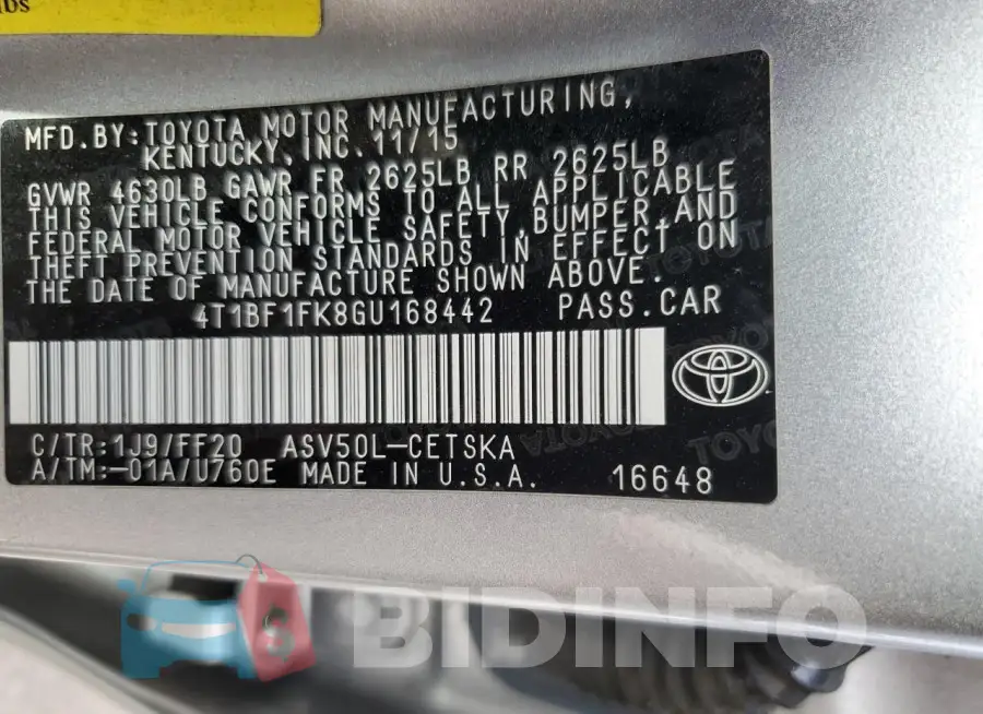 4T1BF1FK8GU168442 Photo# 13