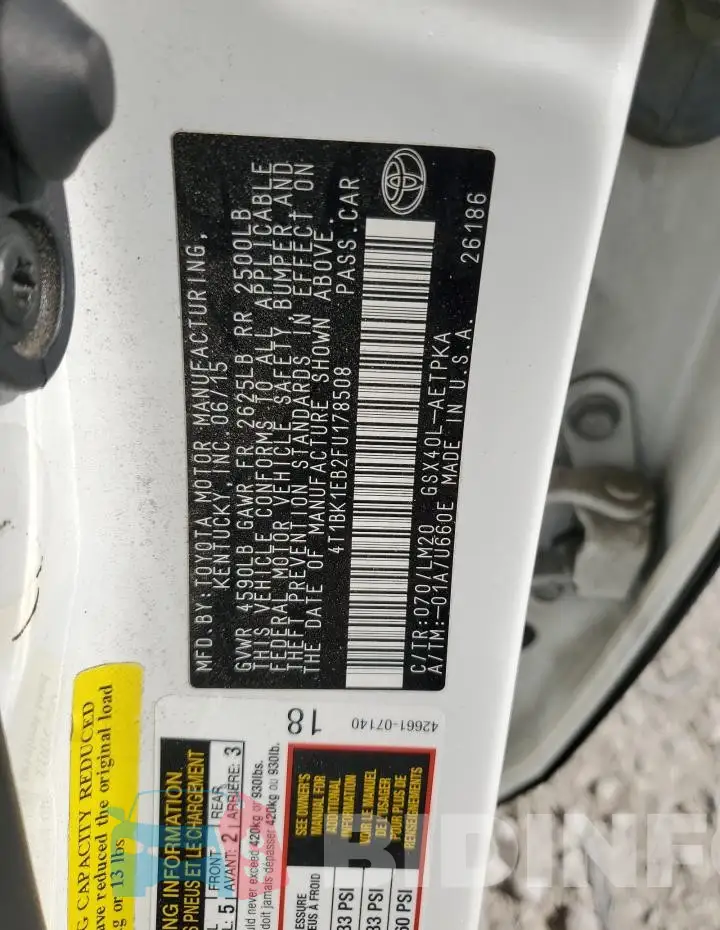 4T1BK1EB2FU178508 Photo# 12