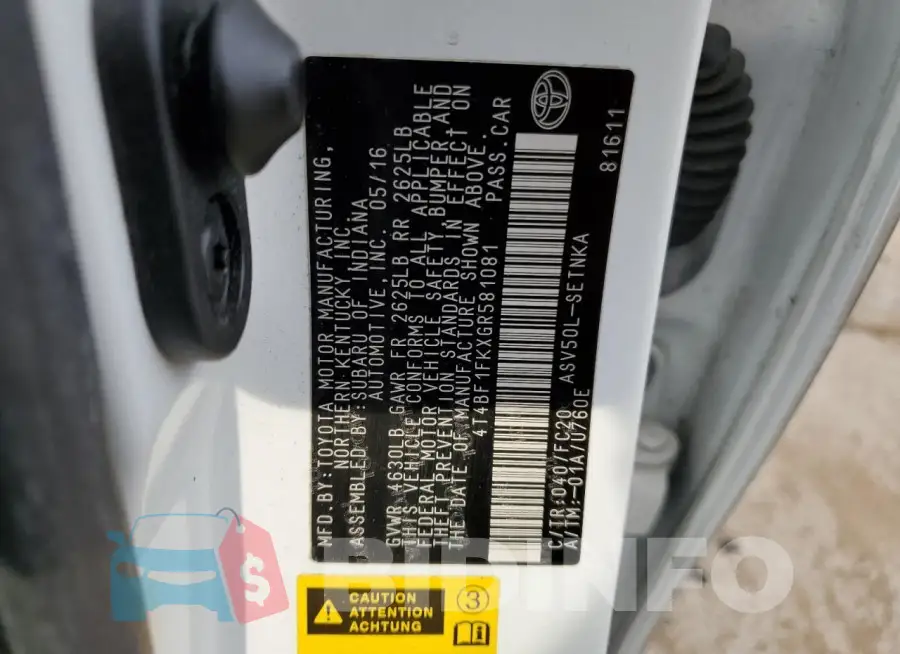 4T4BF1FKXGR581081 Photo# 12