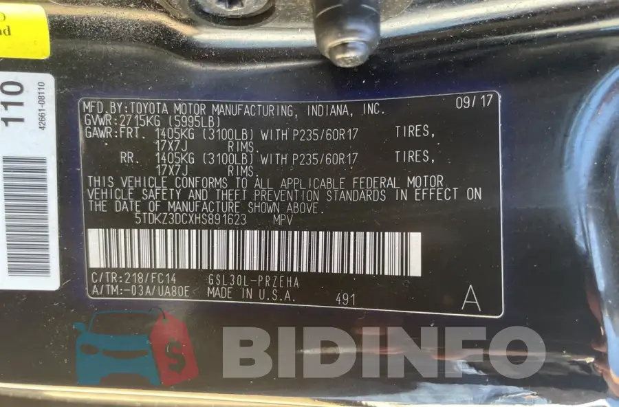5TDKZ3DCXHS891623 Photo# 10