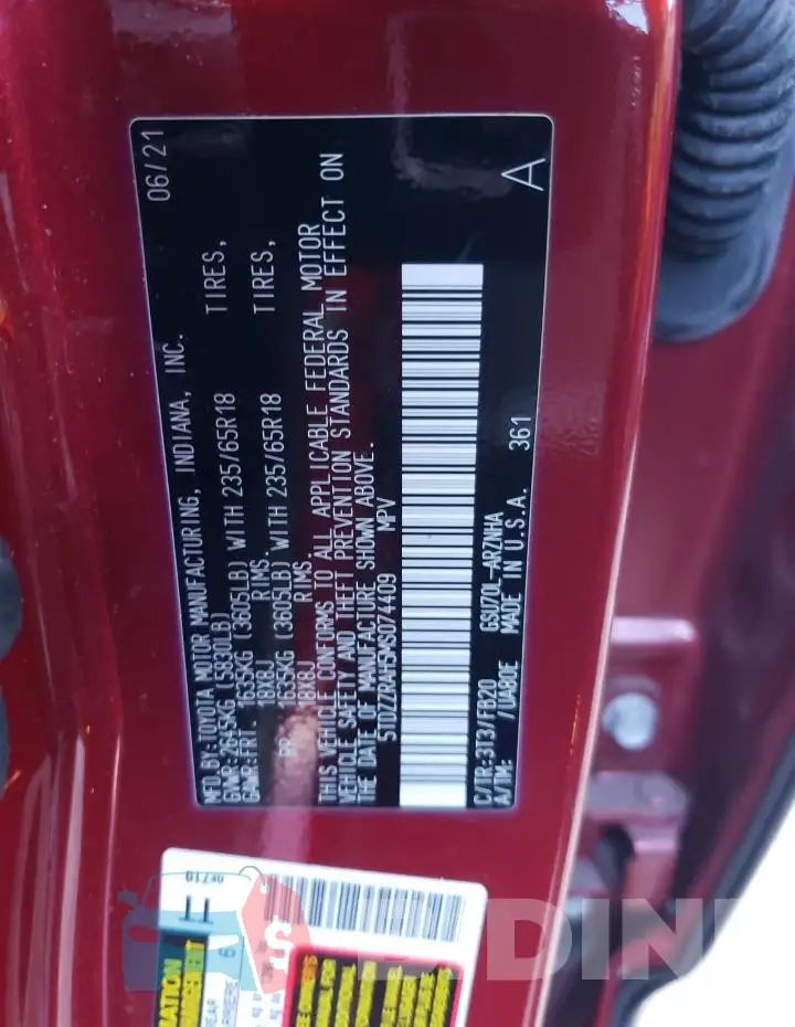 5TDZZRAH5MS074409 Photo# 12