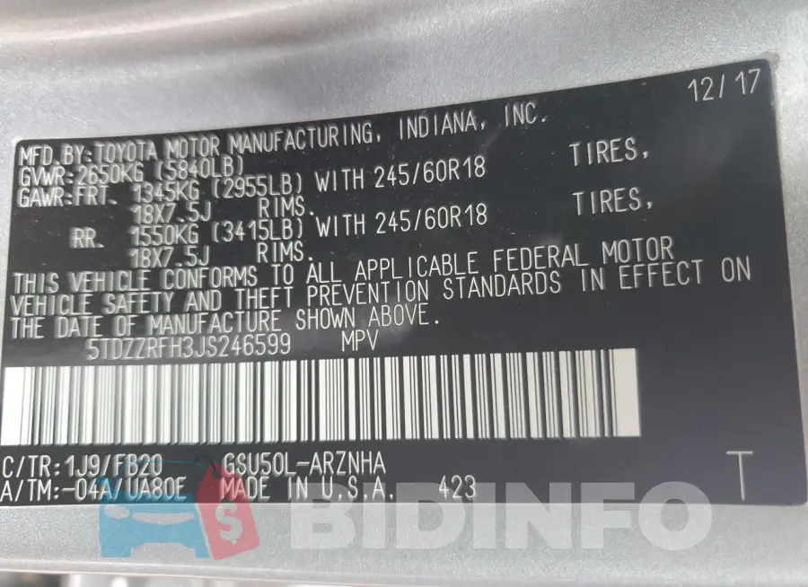 5TDZZRFH3JS246599 Photo# 12