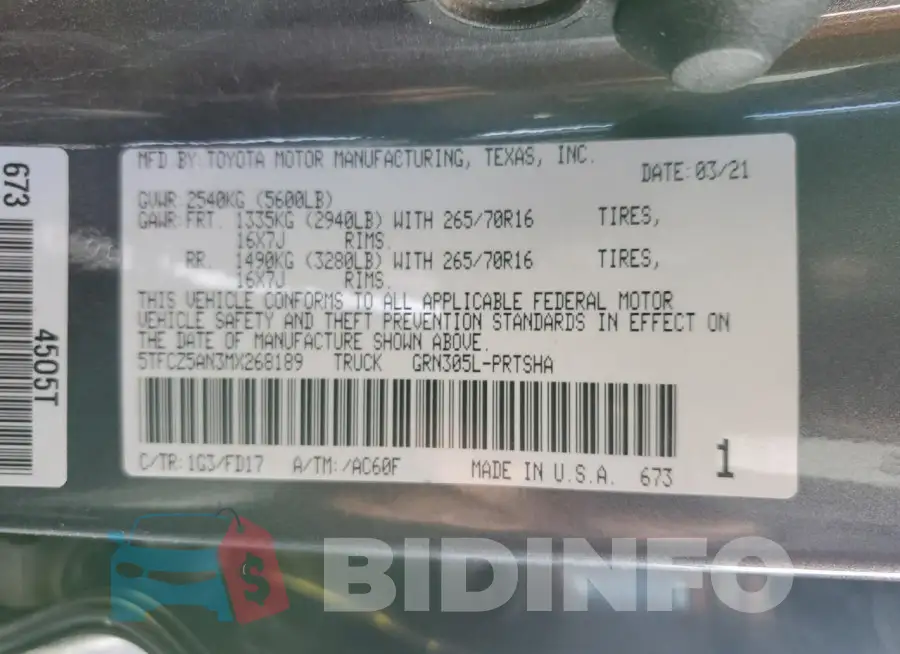 5TFCZ5AN3MX268189 Photo# 12