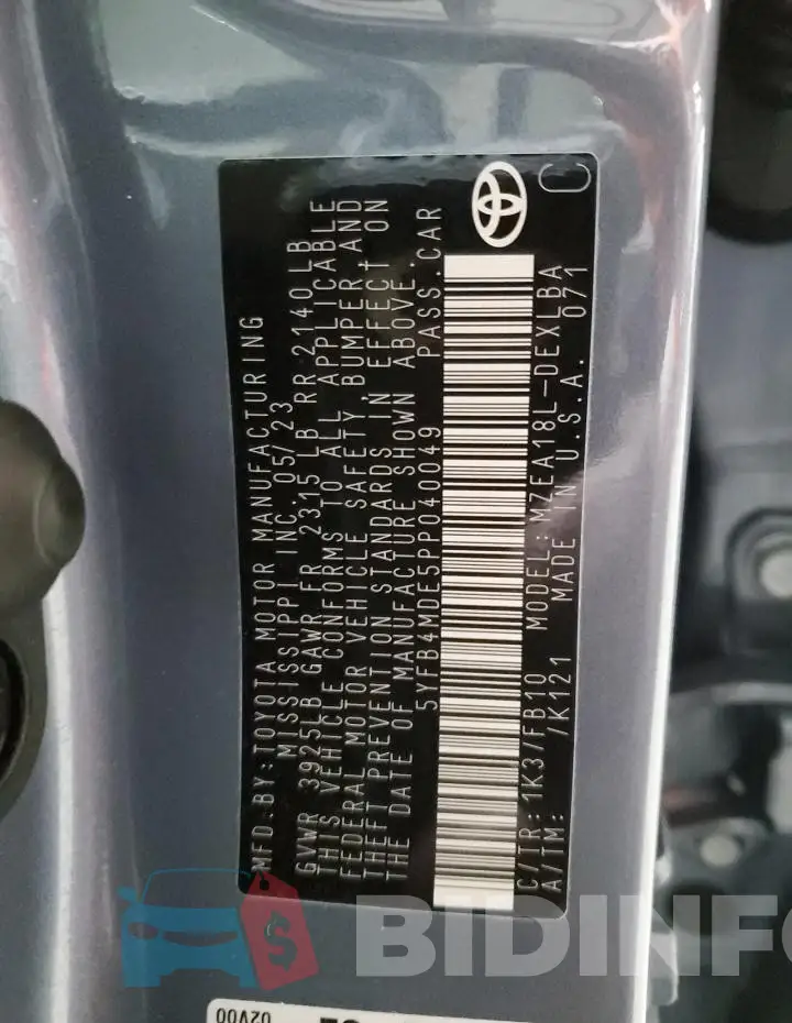 5YFB4MDE5PP040049 Photo# 13