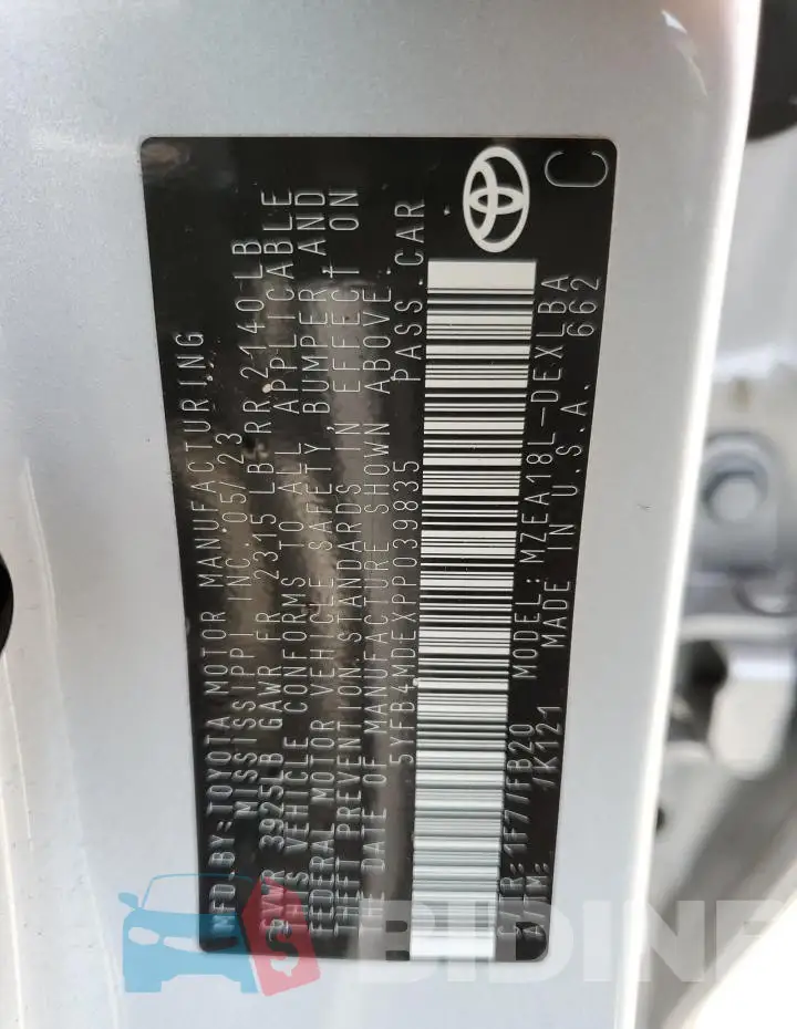 5YFB4MDEXPP039835 Photo# 13