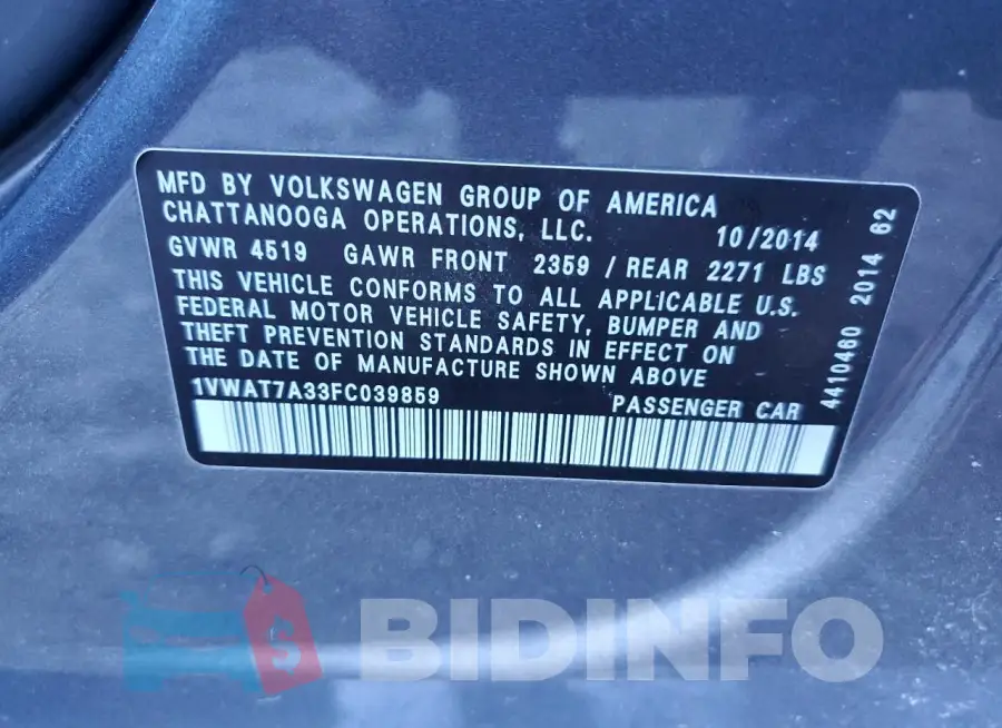 1VWAT7A33FC039859 Photo# 12