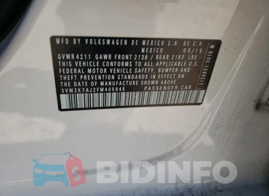 3VW2K7AJ2FM405945 Photo# 12