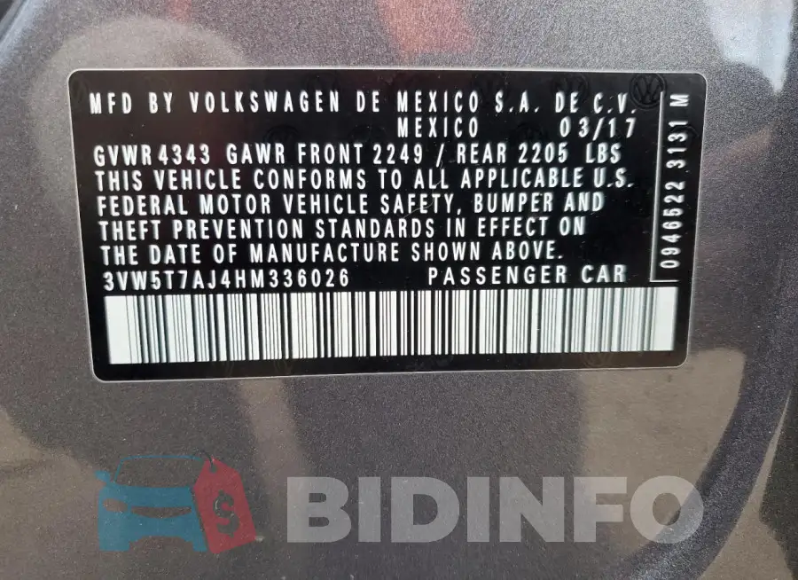 3VW5T7AJ4HM336026 Photo# 12