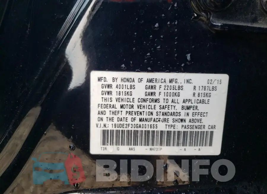 19UDE2F30GA001655 Photo# 12