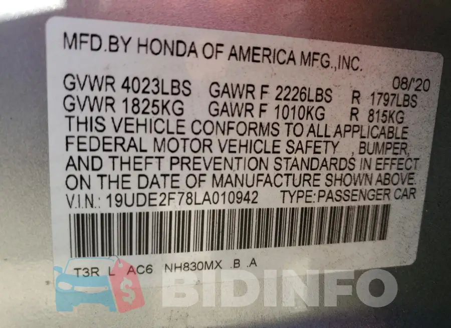 19UDE2F78LA010942 Photo# 13