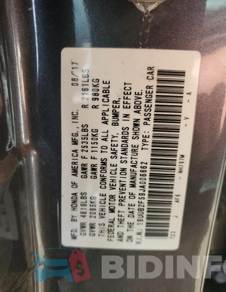 19UUB2F59JA006662 Photo# 12