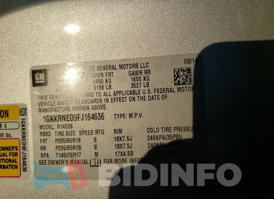 1GKKRNED9FJ164636 Photo# 14