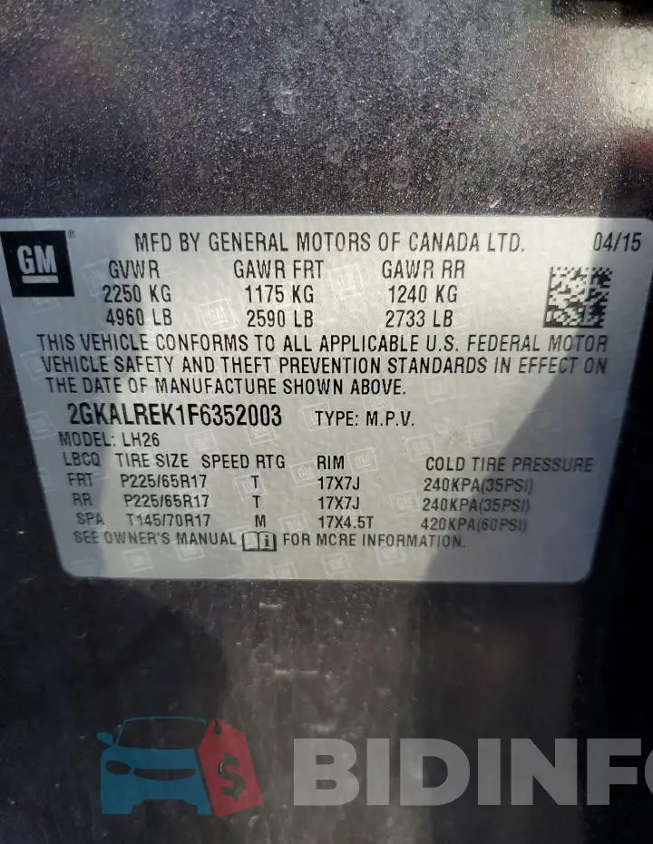 2GKALREK1F6352003 Photo# 12
