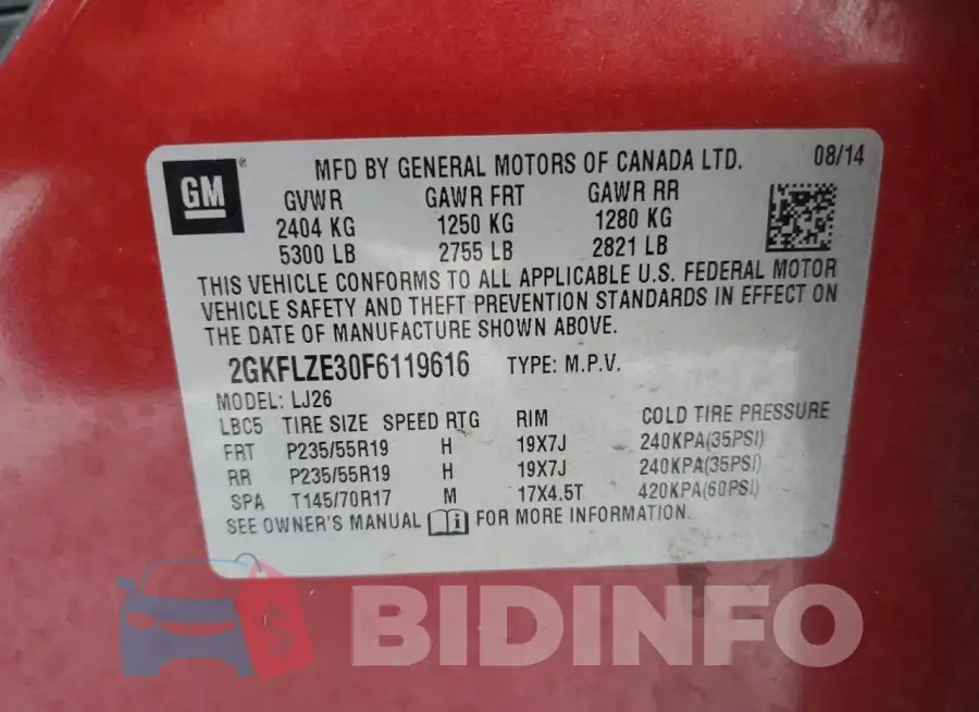 2GKFLZE30F6119616 Photo# 13