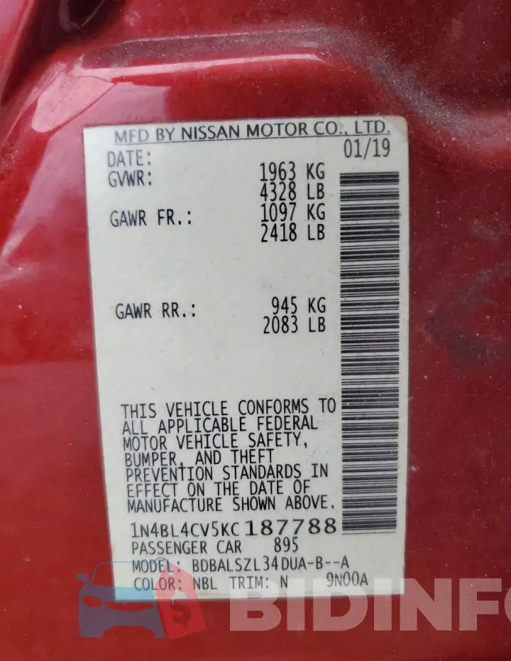 1N4BL4CV5KC187788 Photo# 12