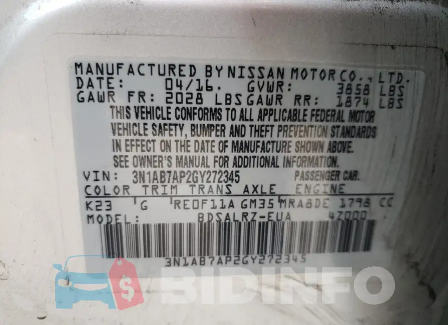 3N1AB7AP2GY272345 Photo# 12
