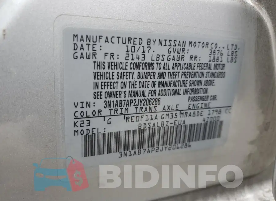 3N1AB7AP2JY206286 Photo# 12