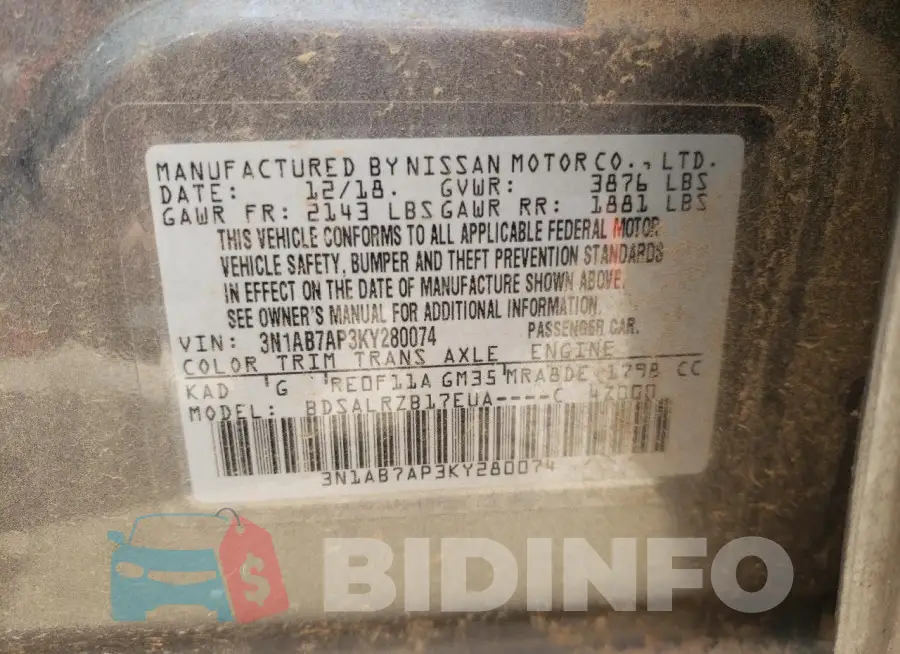 3N1AB7AP3KY280074 Photo# 12
