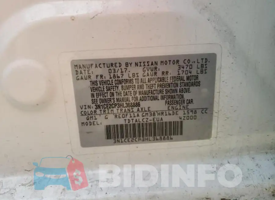 3N1CE2CP3HL368886 Photo# 13