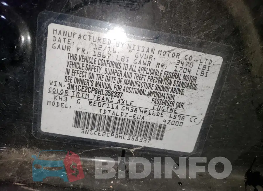 3N1CE2CP8HL358337 Photo# 12