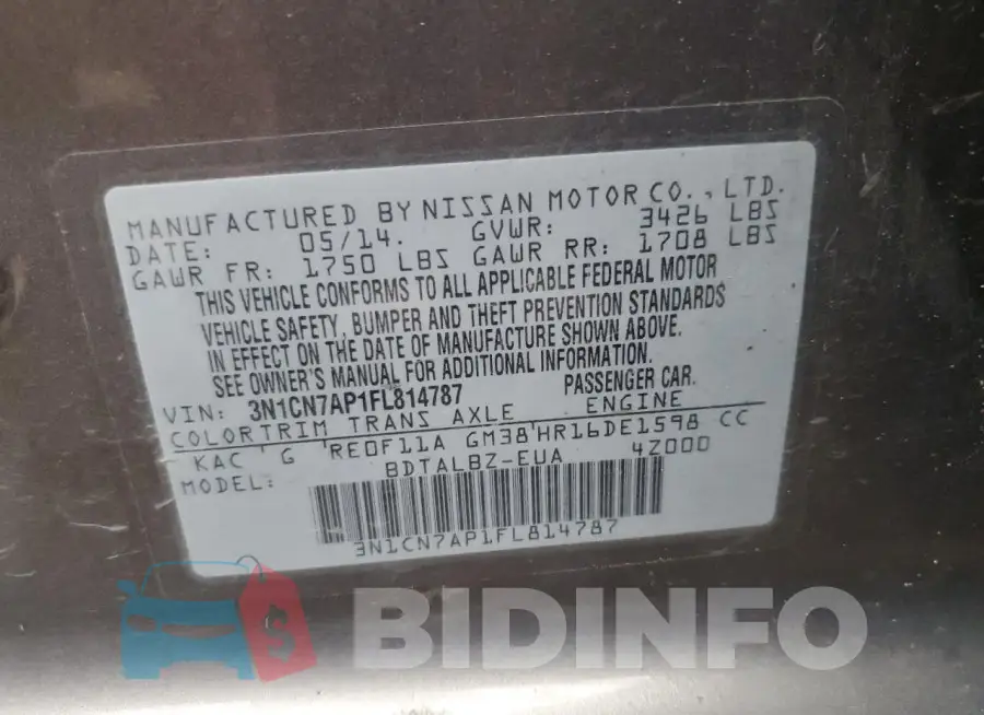 3N1CN7AP1FL814787 Photo# 12