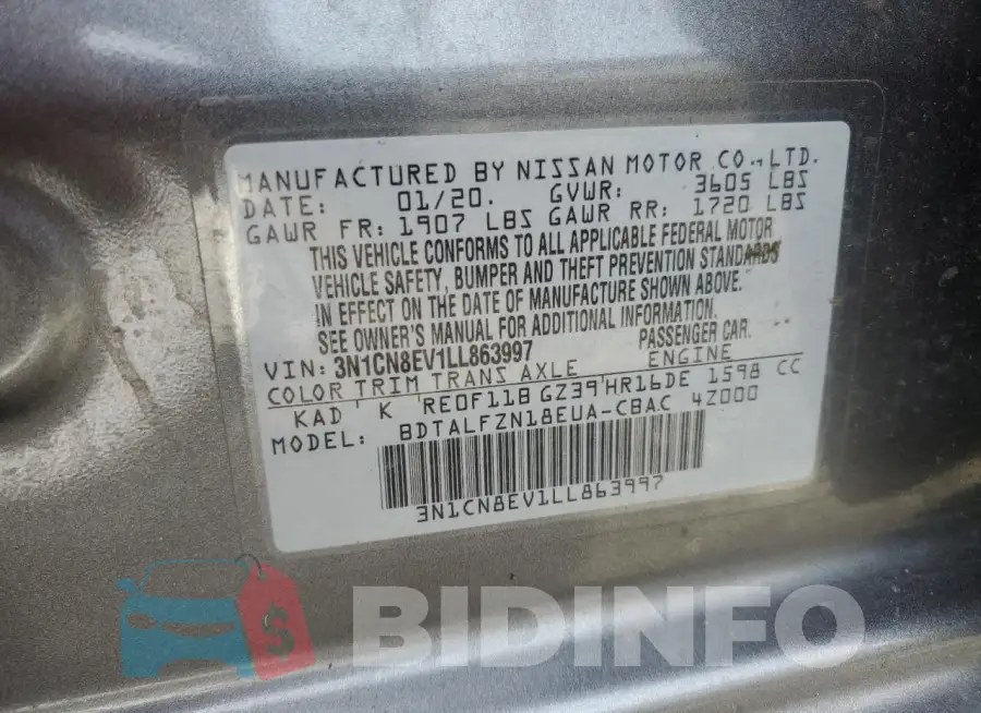 3N1CN8EV1LL863997 Photo# 12
