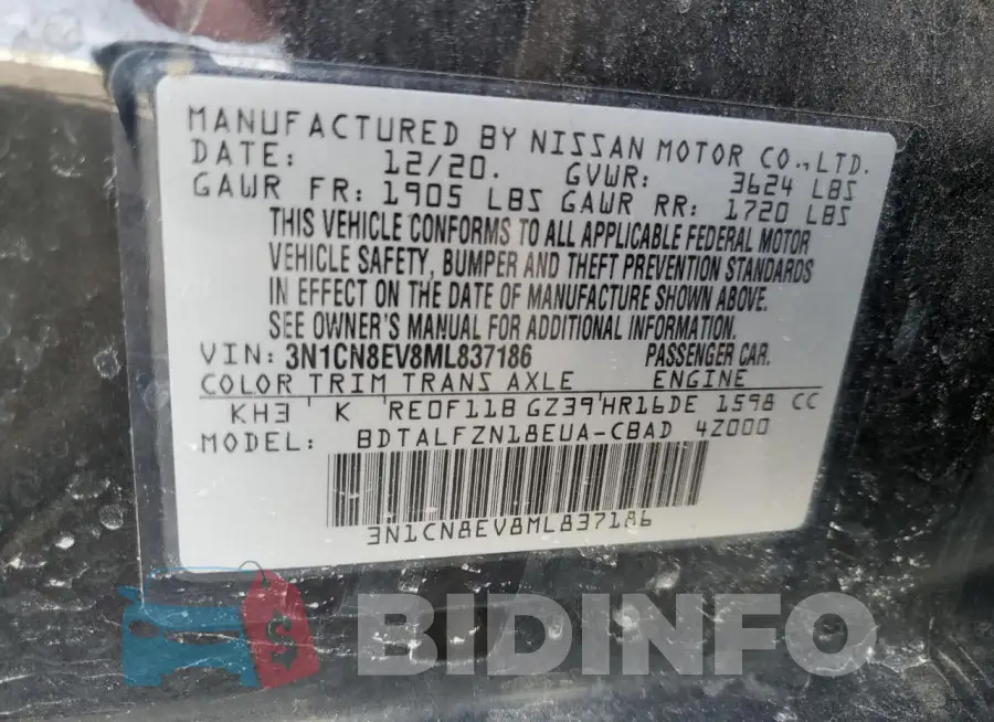 3N1CN8EV8ML837186 Photo# 12