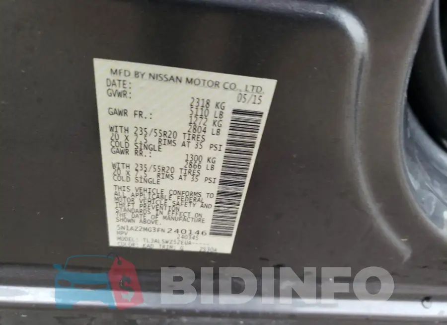 5N1AZ2MG3FN240146 Photo# 13