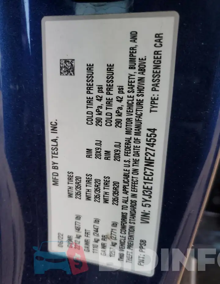 5YJ3E1EC7NF274554 Photo# 13
