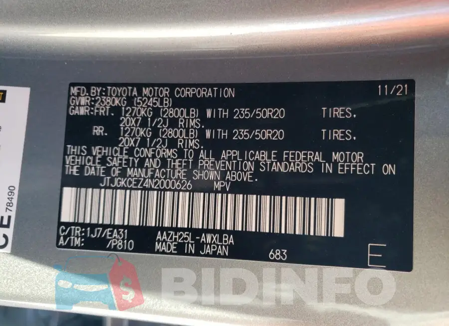 JTJGKCEZ4N2000626 Photo# 13