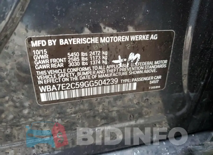 WBA7E2C59GG504239 Photo# 12